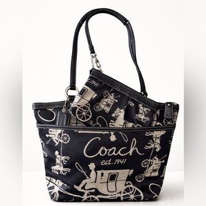 Coach Horse & Carriage Tote + Matching Wristlet Set Black Ivory 2009
